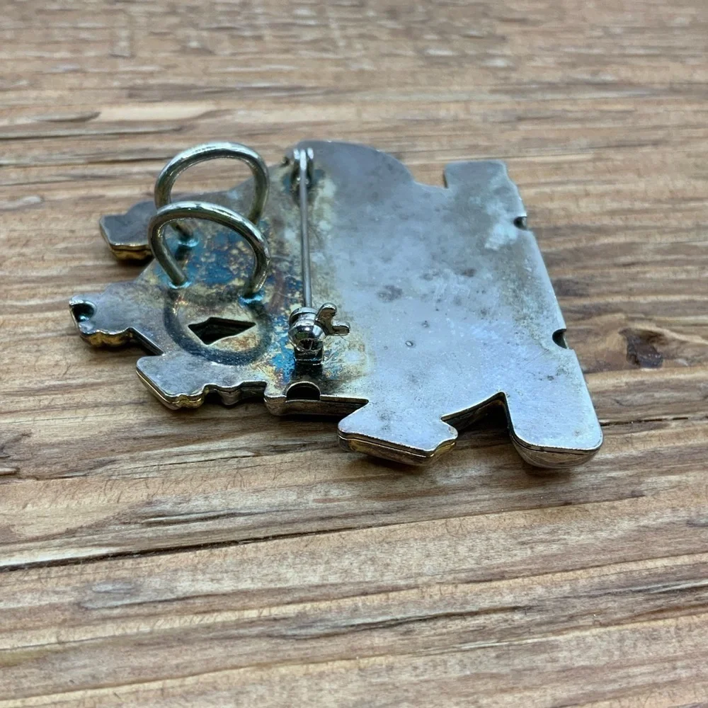 Pirate Ship Vintage Silver Gold Tone Tone Gasparilla Themed Pendant Brooch